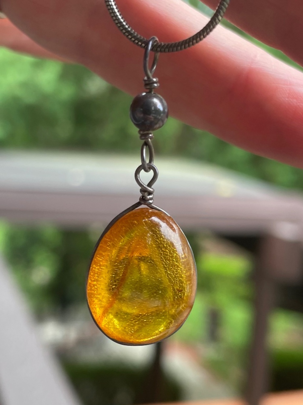 Rare Prehistoric Baltic Amber Teardrop Pendant with Fossil Insect Necklace, 925